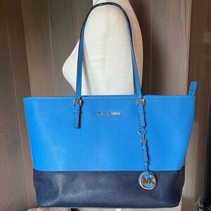 MICHAEL KORS Saffiano Leather Shoulder Bag Tote Blue